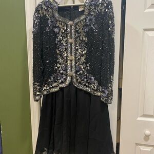 Oleg Cassini Black and Silver Sequin Dress